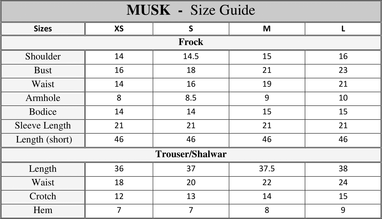 Size Chart - Musk Grandeur